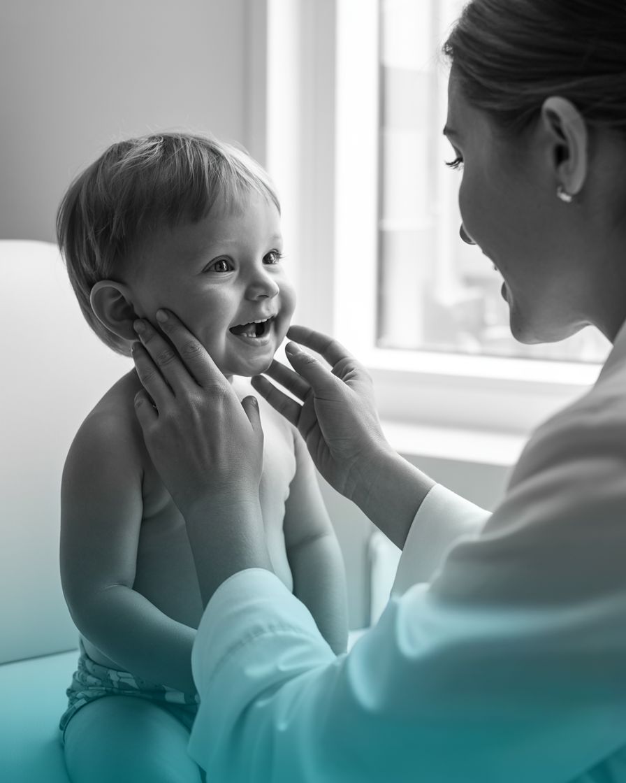 Dermatolog pediatric din Cluj examineaza pielea unui bebelus